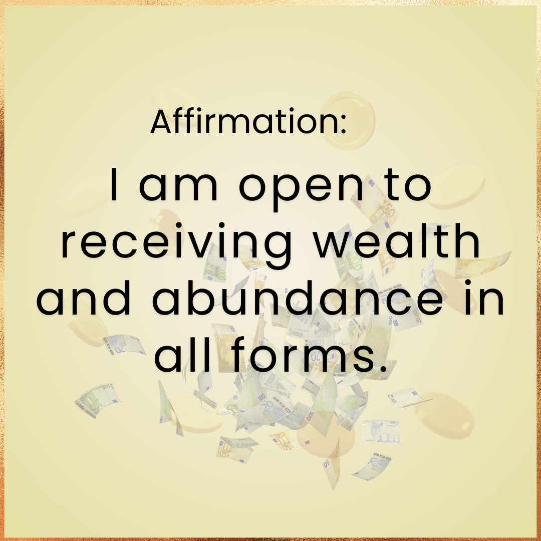 Motivational affirmation text with money symbols on a yellow background