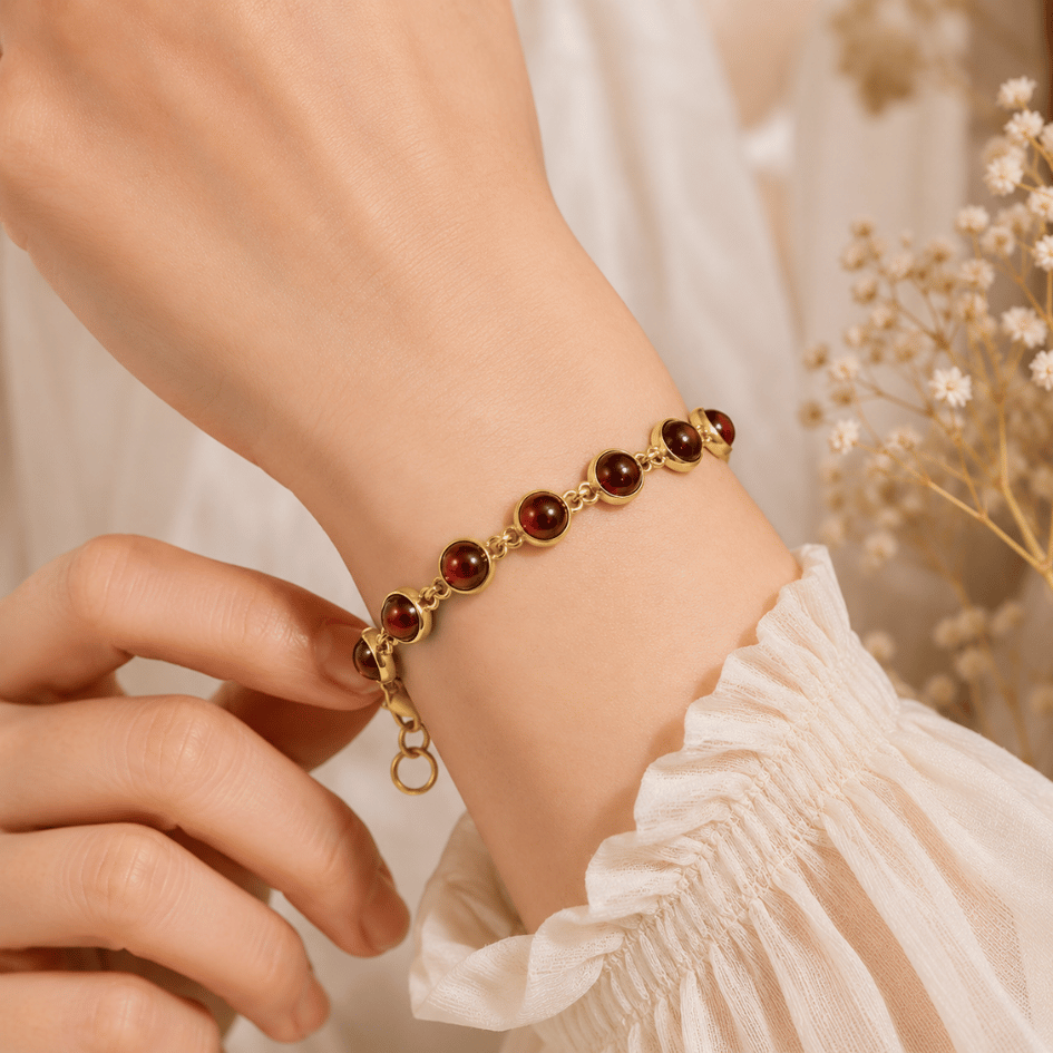 Garnet Crystal Bracelet in Brass | Passion, Protection & Heart Chakra Healing