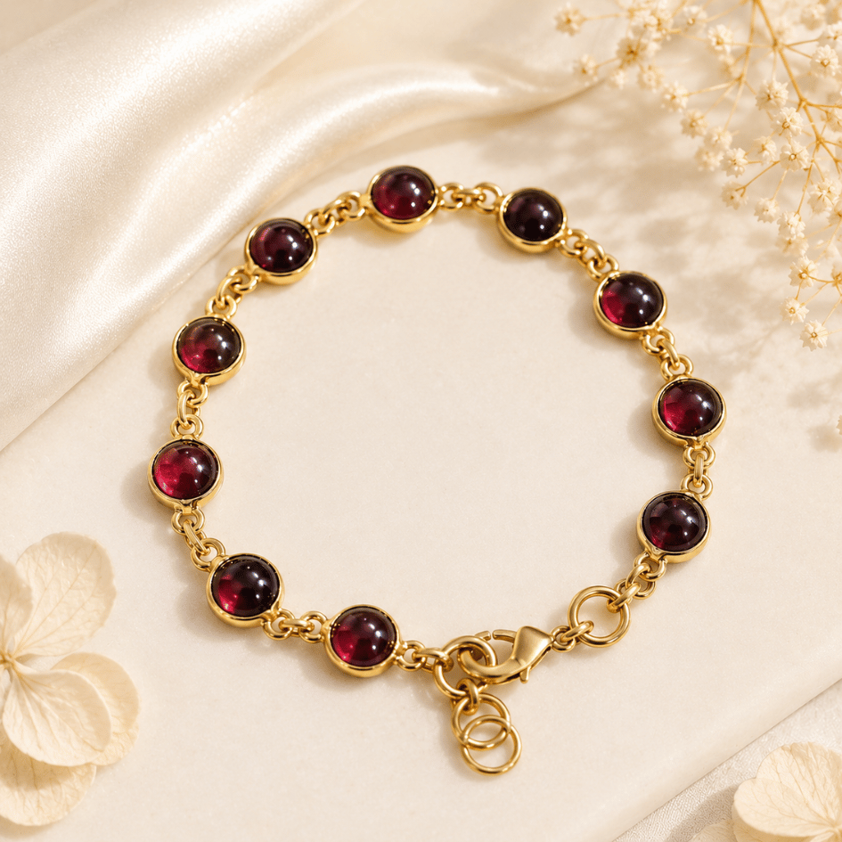 Garnet Crystal Bracelet in Brass | Passion, Protection & Heart Chakra Healing