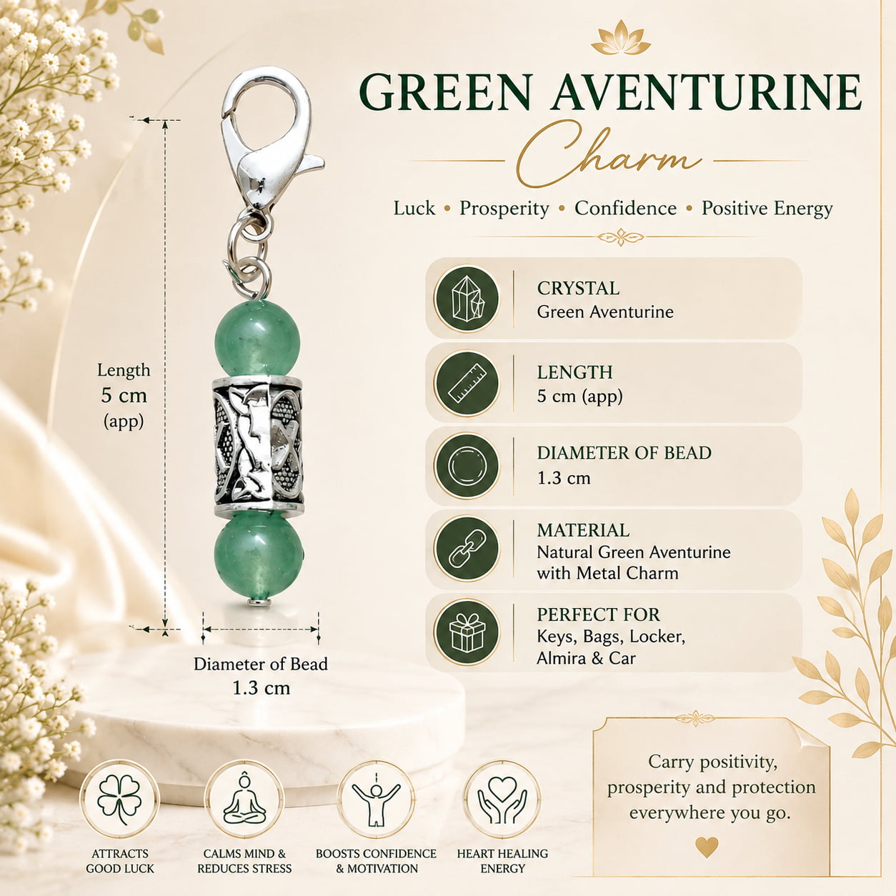Green Aventurine Crystal Charm | Good Luck, Prosperity & Abundance