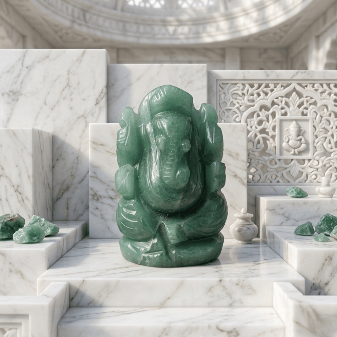 समृद्धि के लिए हरे रंग के एवेंचुरिन में भगवान गणेश