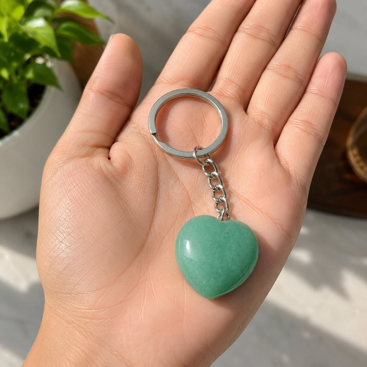 Green Aventurine Heart Keychain | Luck, Prosperity & Emotional Healing