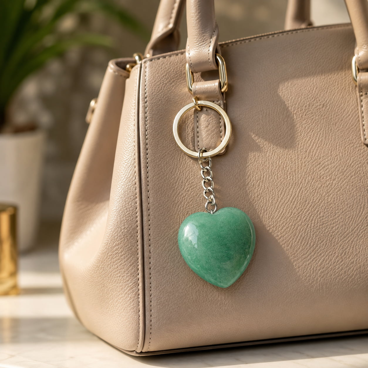 Green Aventurine Heart Keychain | Luck, Prosperity & Emotional Healing