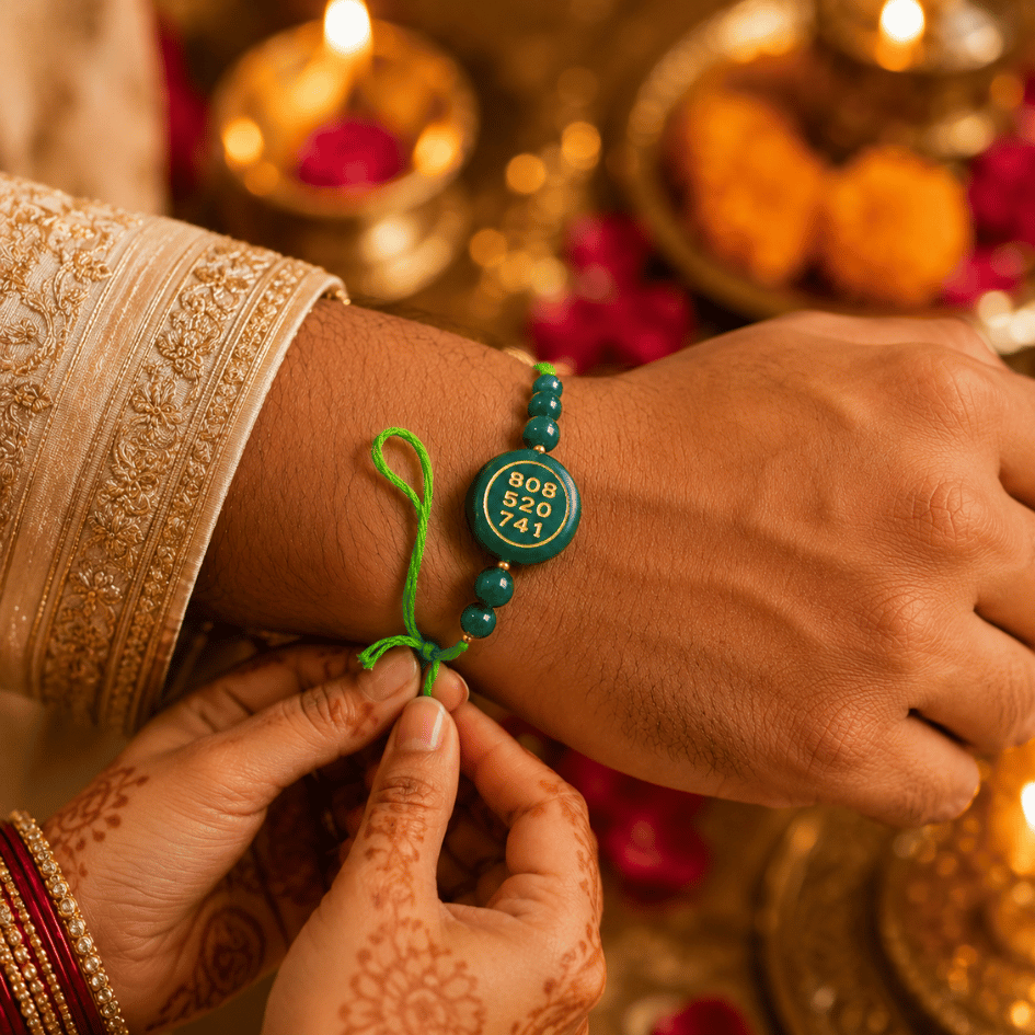 Natural Green Jade Crystal Rakhi for Abundance, Luck & Prosperity