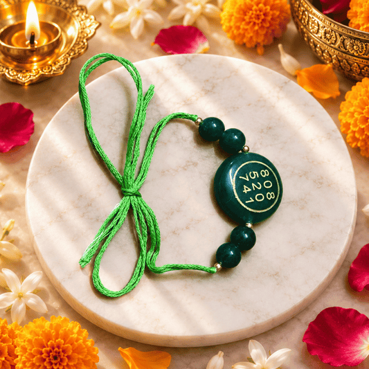 Natural Green Jade Crystal Rakhi for Abundance, Luck & Prosperity