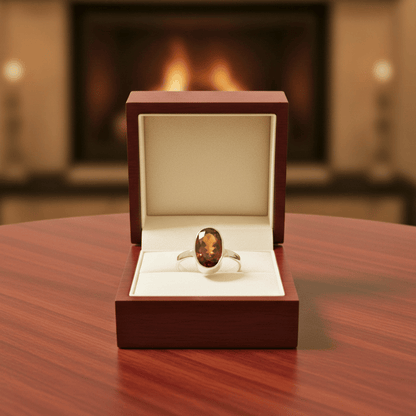 Hessonite garnet silver ring for strength and protection