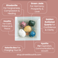 Set of stones with their respective healing properties on a pink background