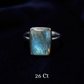 Ring with a rectangular labradorite stone on a dark background
