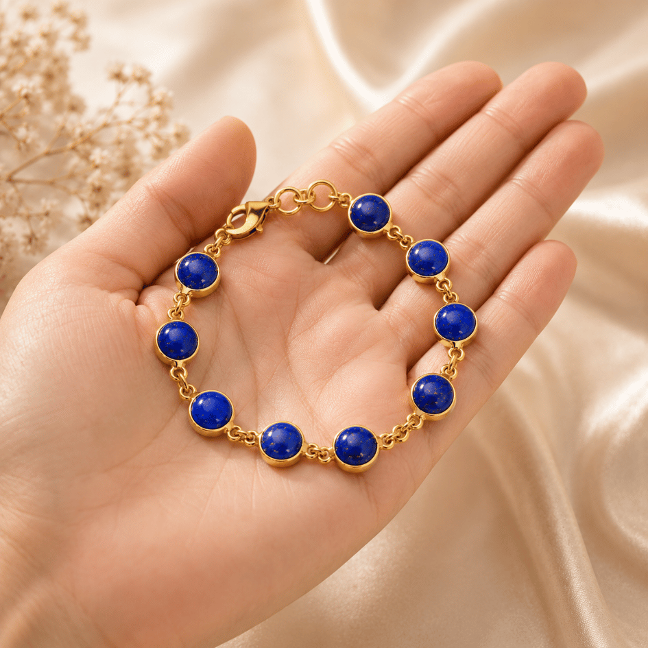natural lapis lazuli gemstone brass bracelet for insight