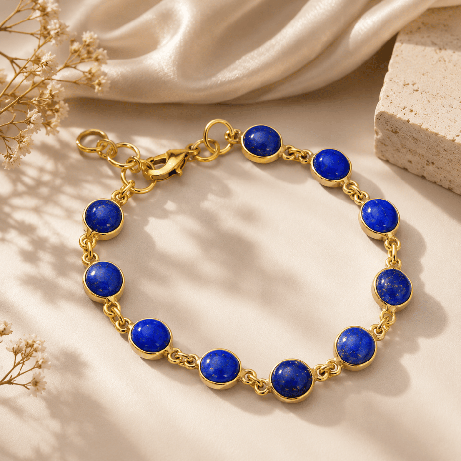 lapis lazuli brass bracelet for wisdom and clarity