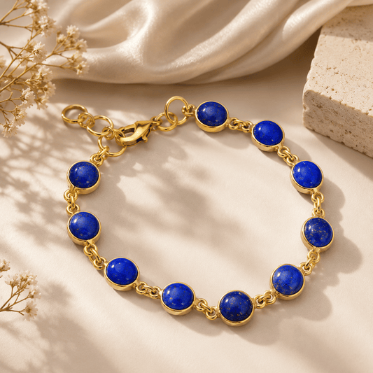 Lapis Lazuli Crystal Bracelet In Brass | Communication, Intuition & Spiritual Protection