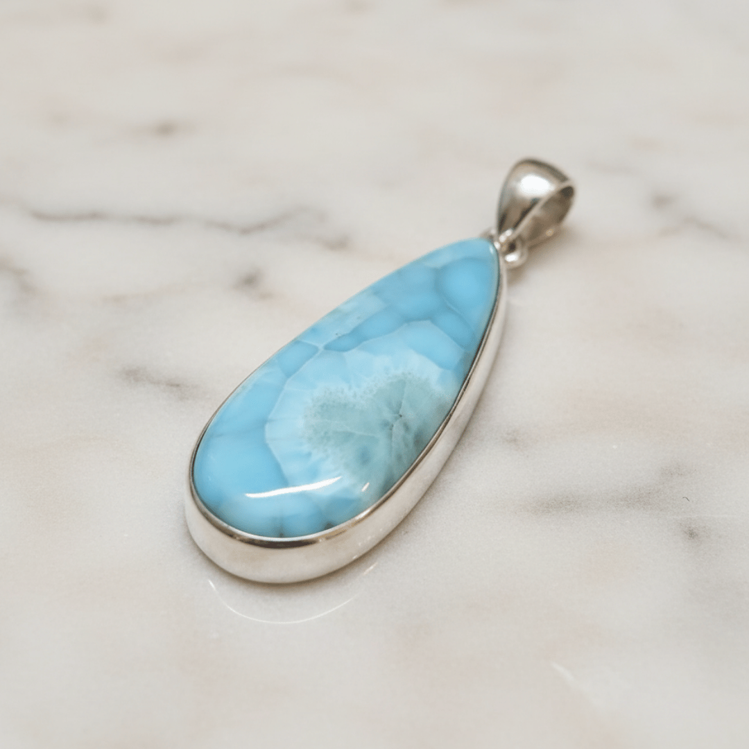 Premium Larimar Pendant in 925 Sterling Silver – AAA Quality • Rare Beauty