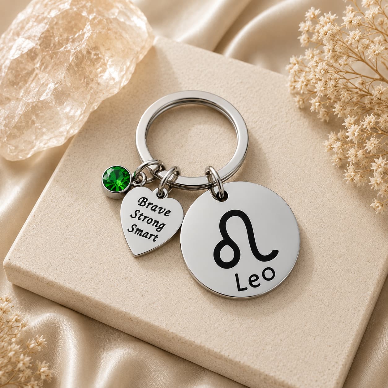 The Leo Keychain Zodiac - Strength Charm with Green Corundum