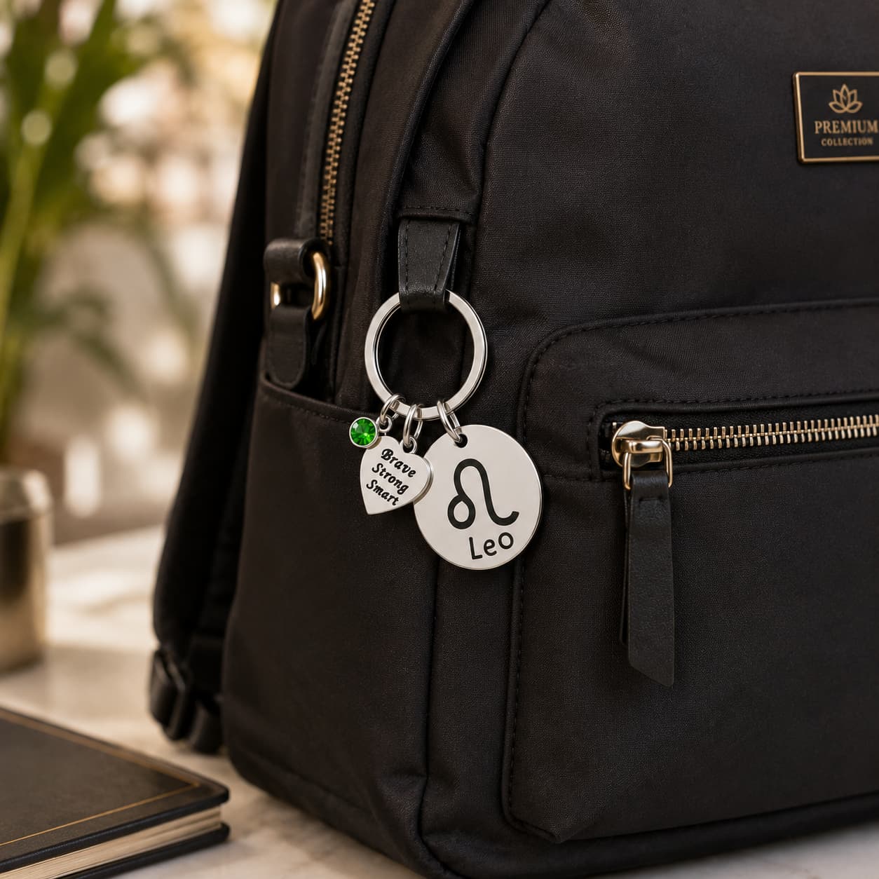 The Leo Keychain Zodiac - Strength Charm with Green Corundum
