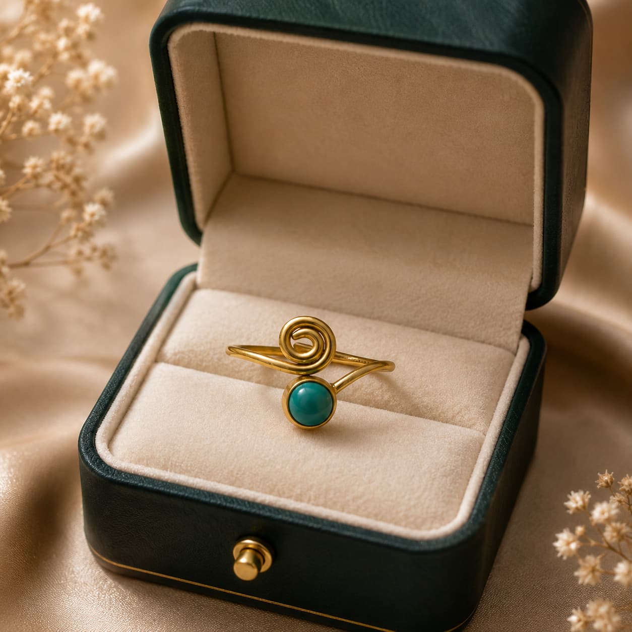 Natural Malachite Ring in Brass For Transformation, Protection & Emotional Balance