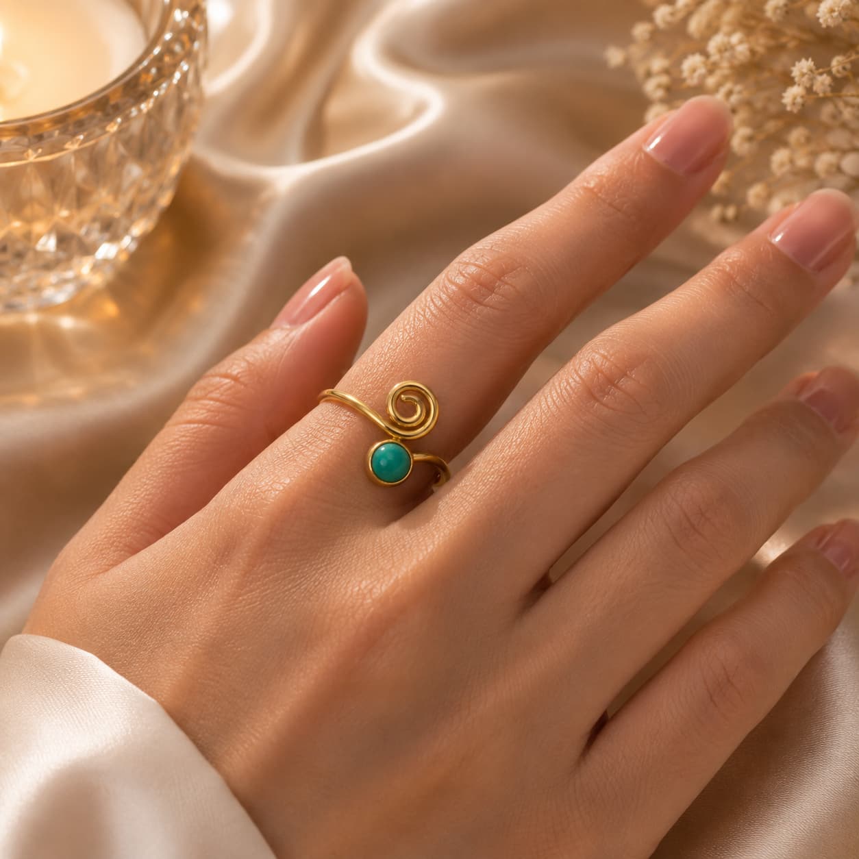 Natural Malachite Ring in Brass For Transformation, Protection & Emotional Balance