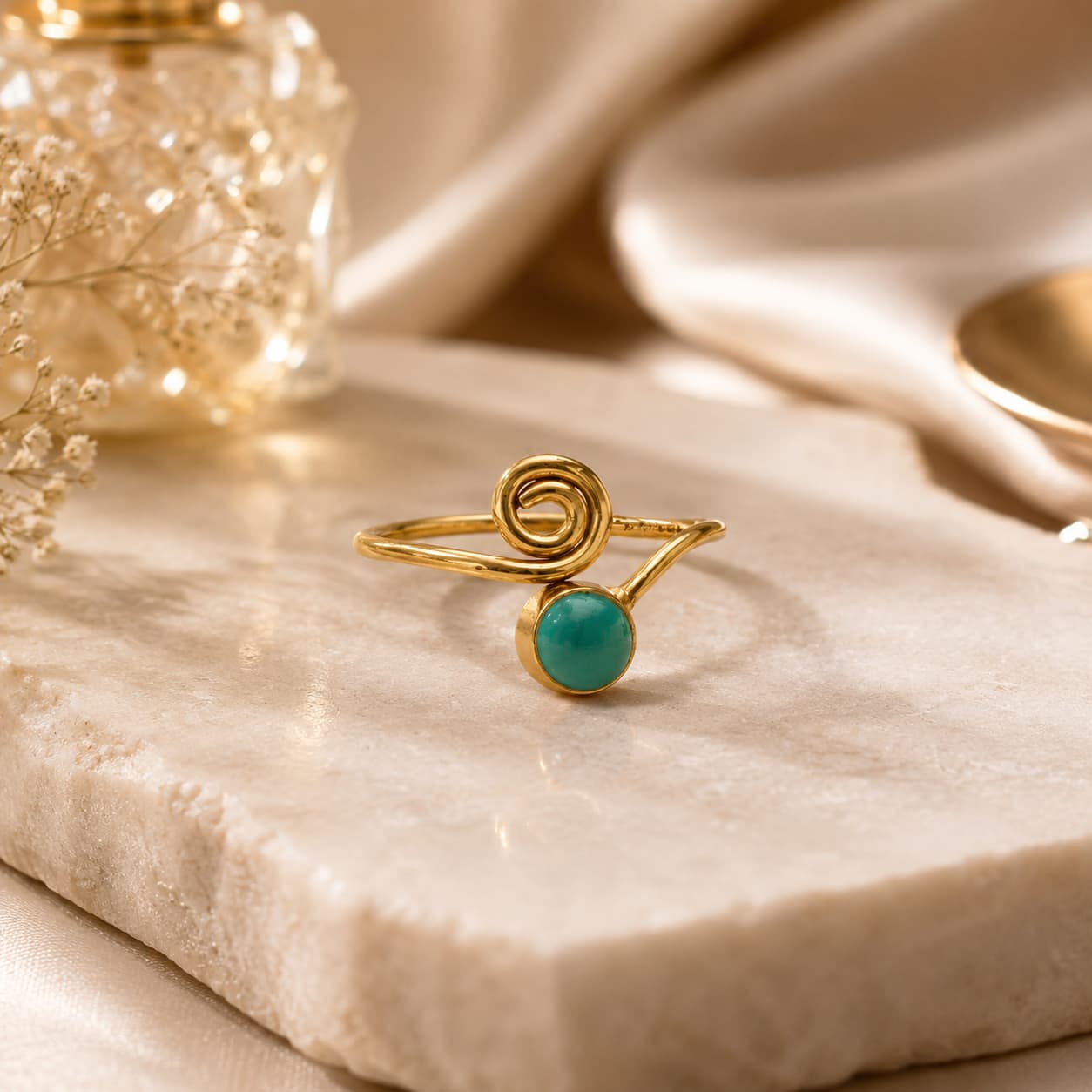 Natural Malachite Ring in Brass For Transformation, Protection & Emotional Balance
