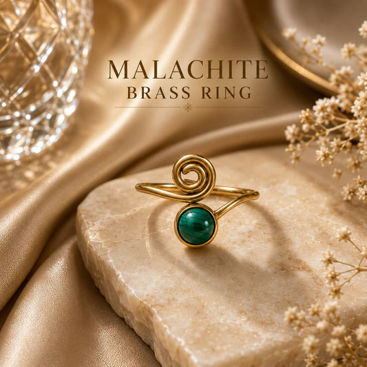 Natural Malachite Ring in Brass For Transformation, Protection & Emotional Balance