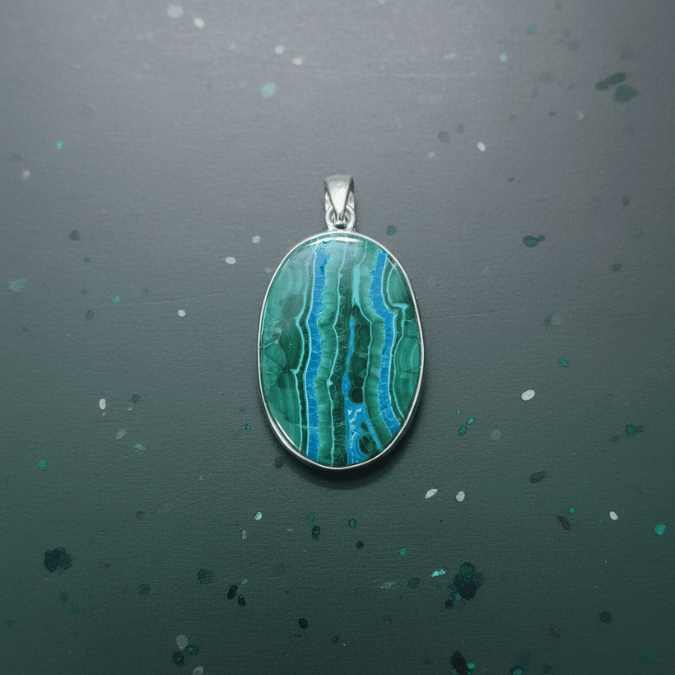 Malachite & Chrysocolla 925 Sterling Silver Pendant