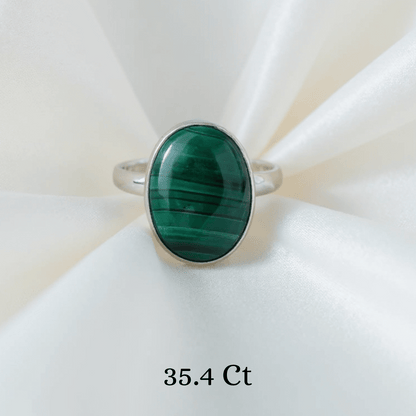 Healing Malachite sterling silver ring for positive energy