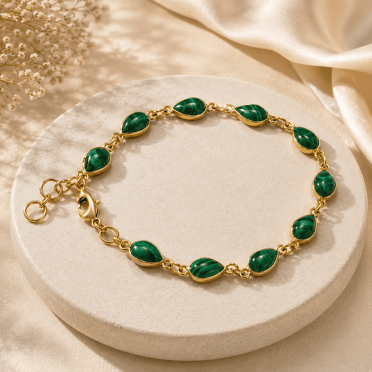 Malachite Crystal Bracelet in Brass | Transformation, Heart Chakra & Spiritual Protection
