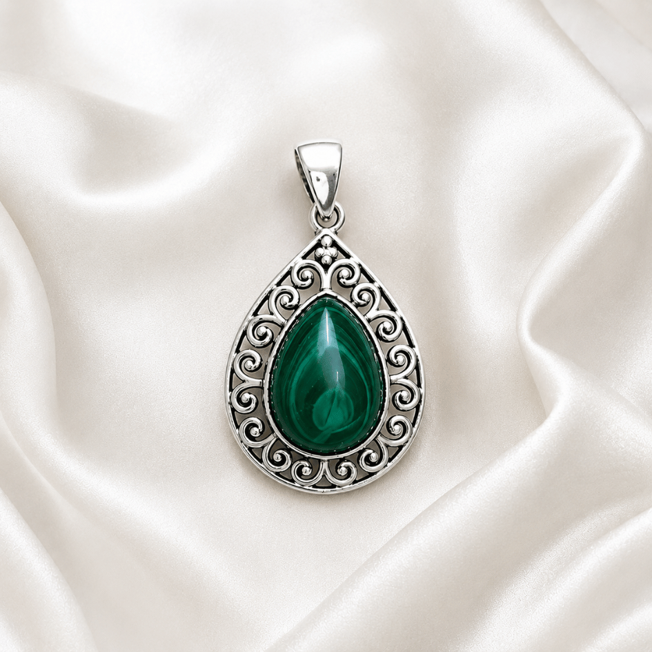 authentic malachite pendant for grounding and heart energy