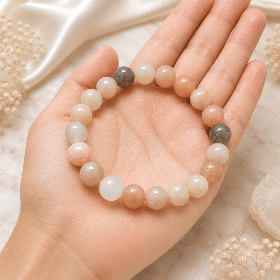 Multi-Moonstone Bracelet (10mm) For Feminine Energy & Emotional Healing