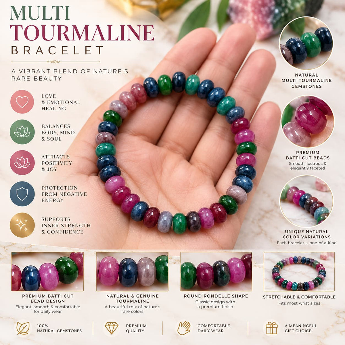 Multi Tourmaline Bracelet For Self-Confidence