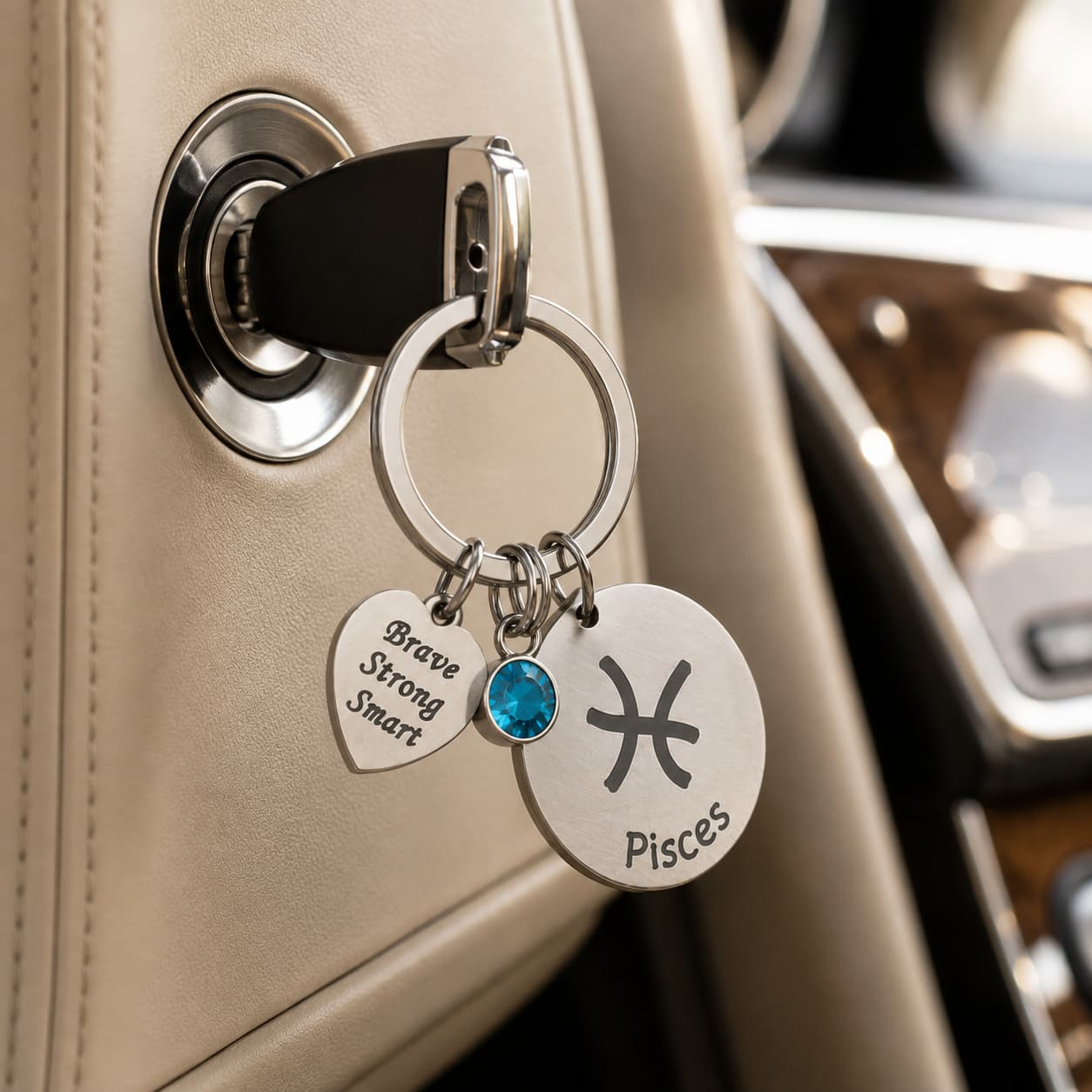 The Pisces Keychain Zodiac Love Charm with Blue Stone