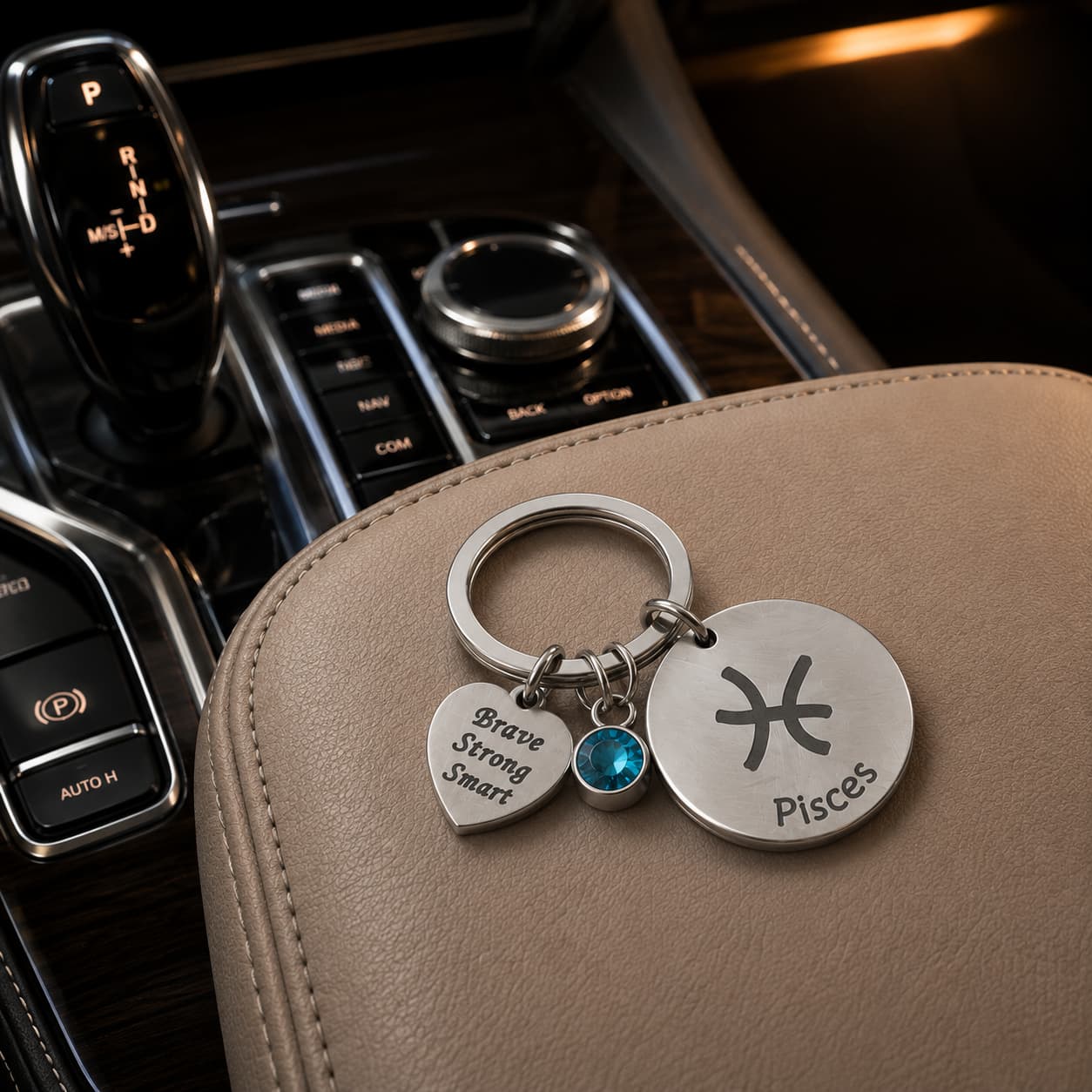 The Pisces Keychain Zodiac Love Charm with Blue Stone