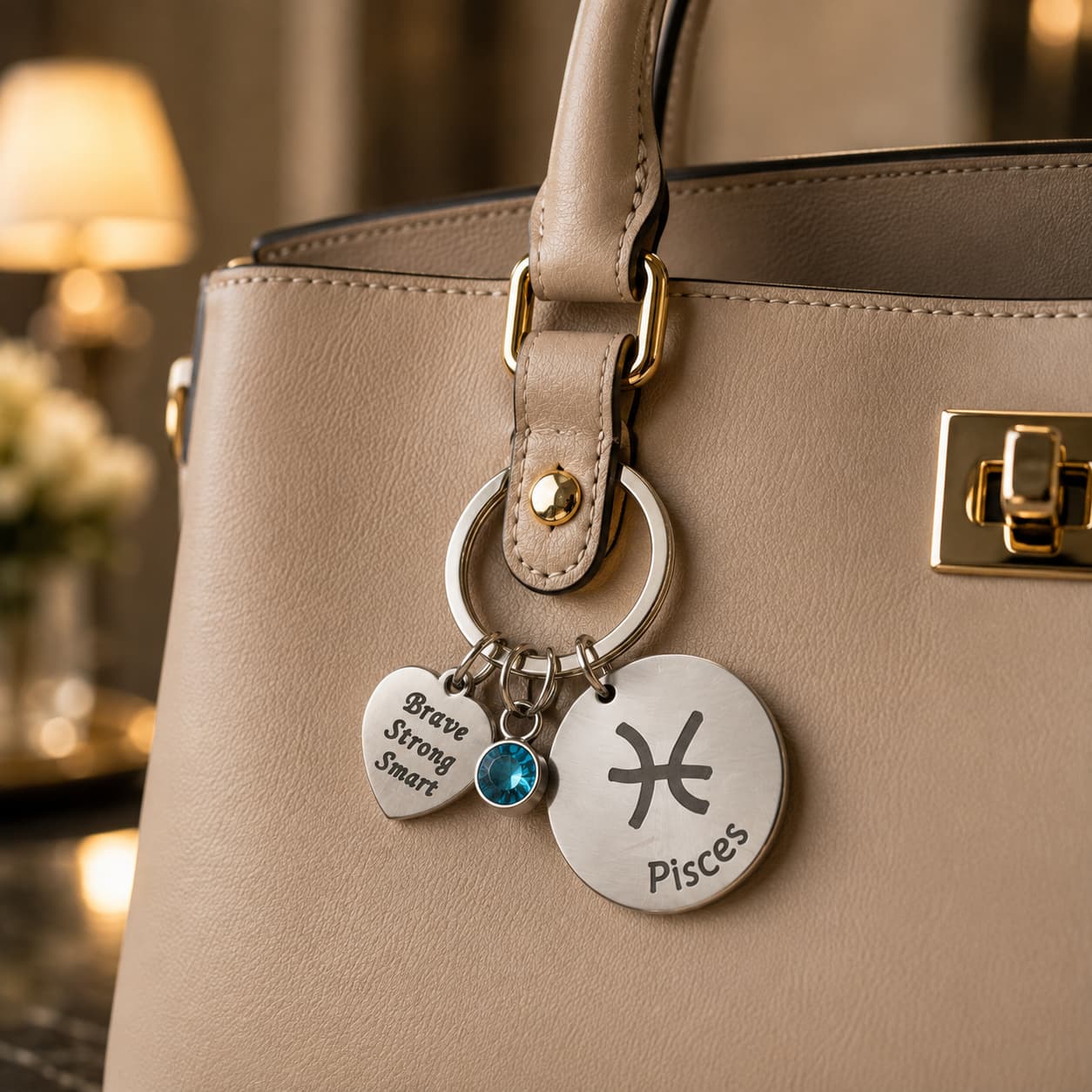 The Pisces Keychain Zodiac Love Charm with Blue Stone