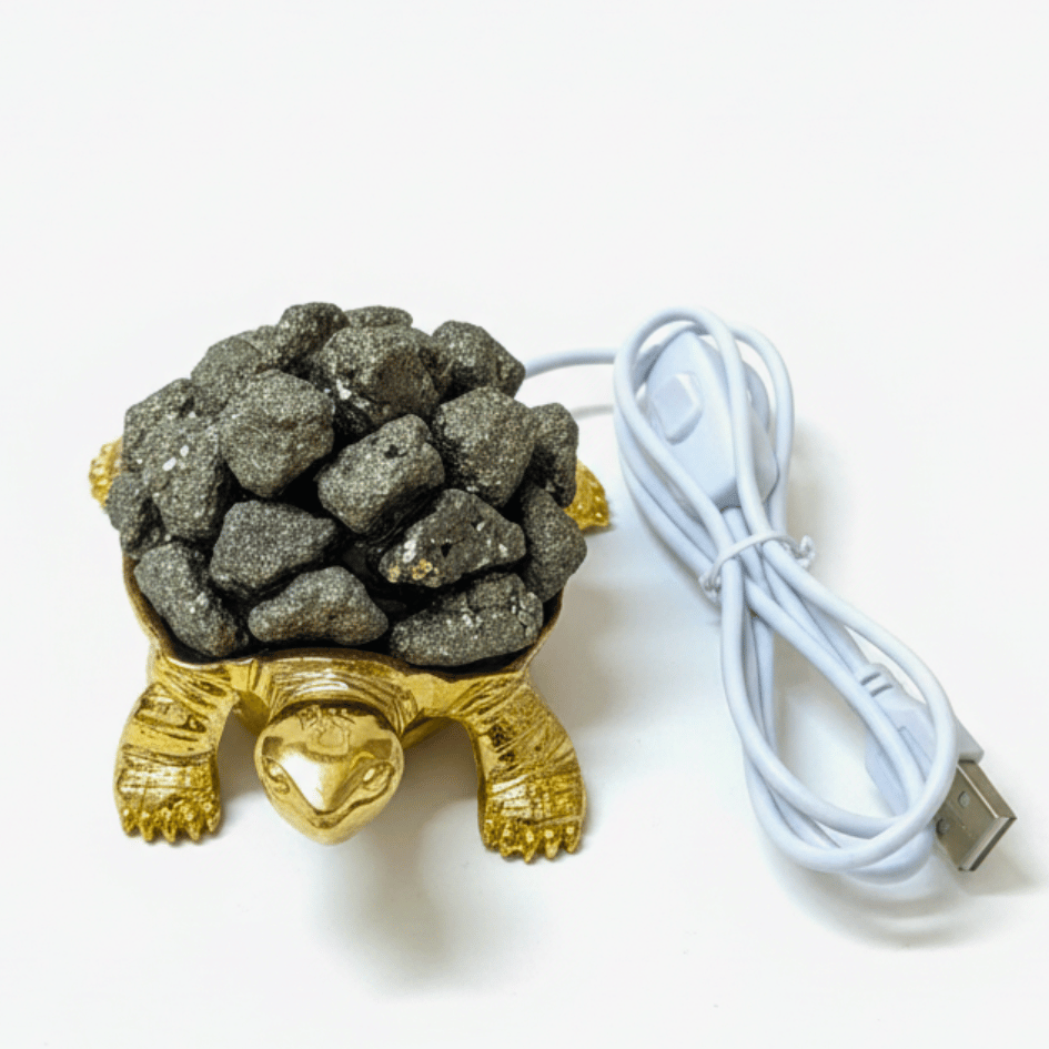 Pyrite Turtle Lamp with USB Connector – Wealth, Protection & Prosperity Crystal Lamp