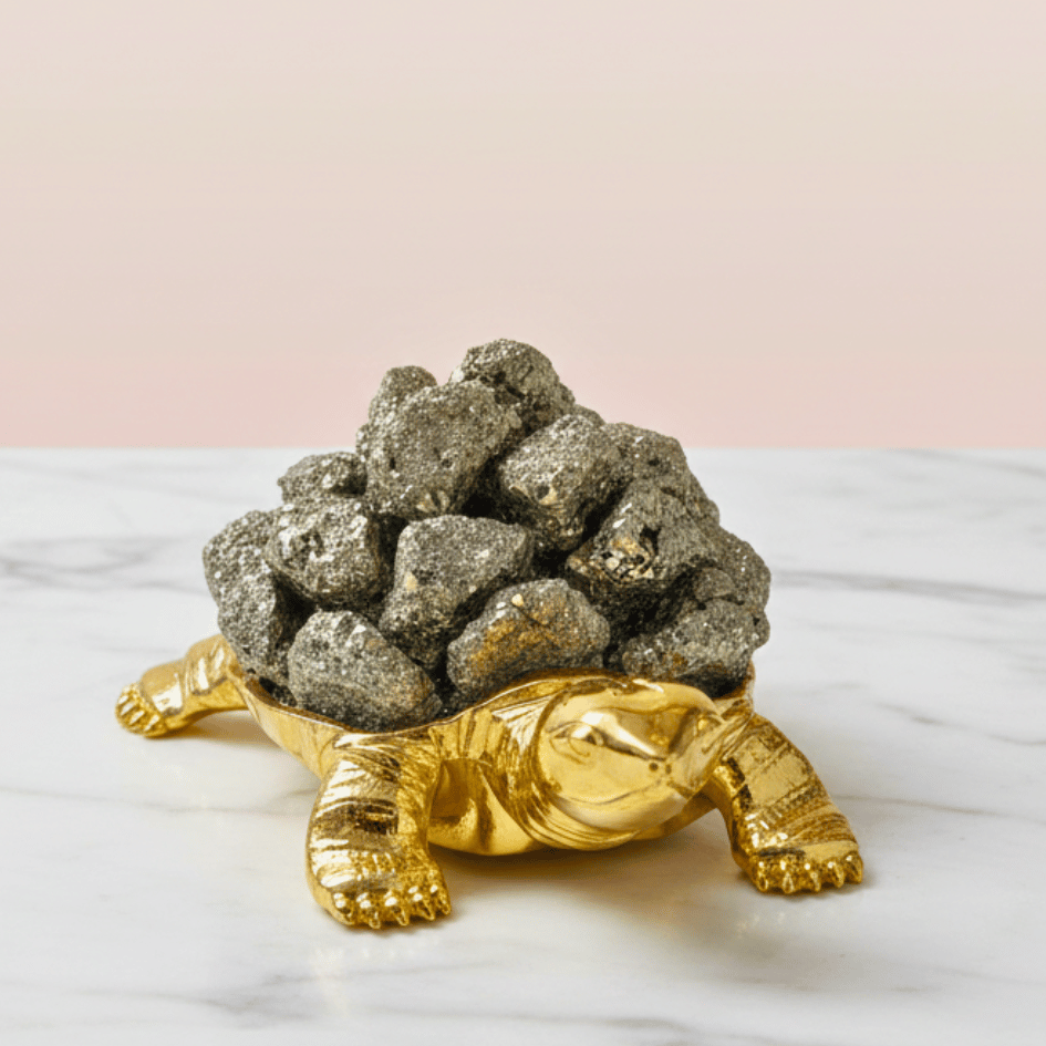 Pyrite Turtle Lamp with USB Connector – Wealth, Protection & Prosperity Crystal Lamp