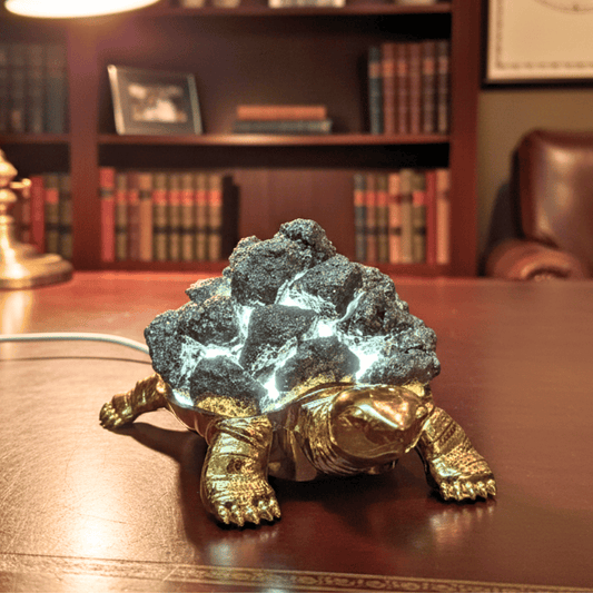 Pyrite Turtle Lamp with USB Connector – Wealth, Protection & Prosperity Crystal Lamp