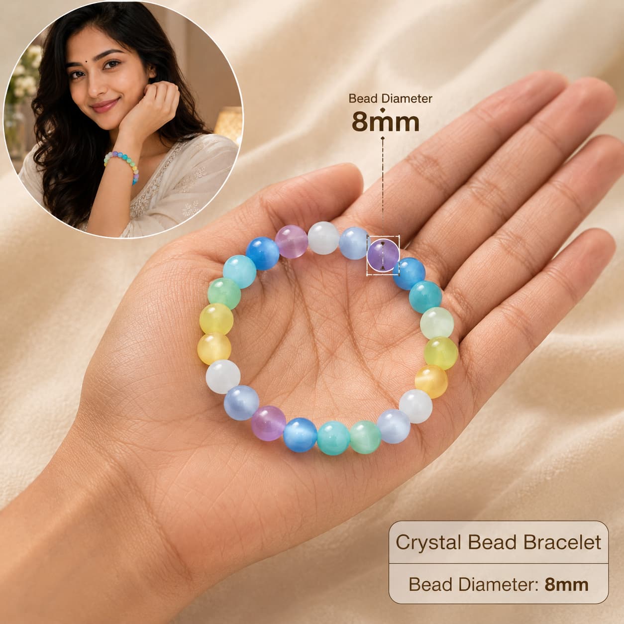Rainbow Selenite Bracelet (8mm) – Multi-Color Selenite for Chakra Balance
