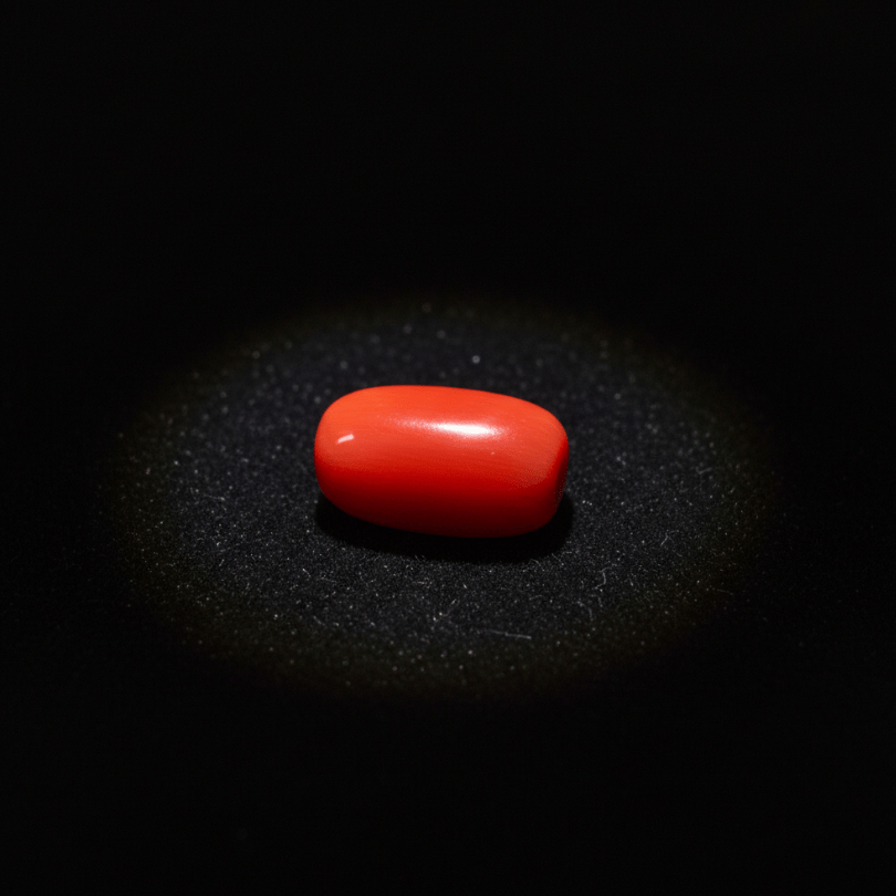 Red coral gemstone on a black background