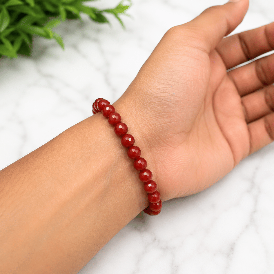 Natural Red Onyx Diamond Cut Bracelet 8mm for Strength, Confidence & Protection