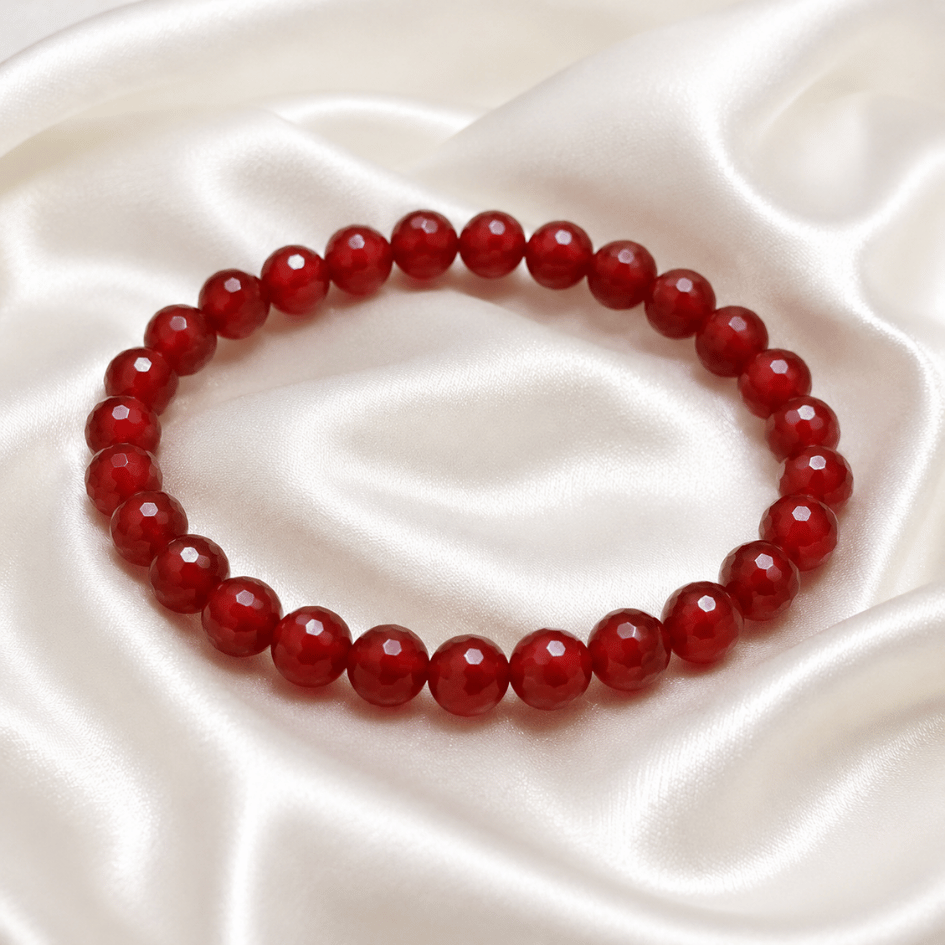 Natural Red Onyx Diamond Cut Bracelet 8mm for Strength, Confidence & Protection