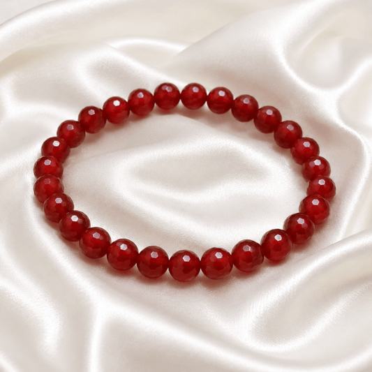 Natural Red Onyx Diamond Cut Bracelet 8mm for Strength, Confidence & Protection