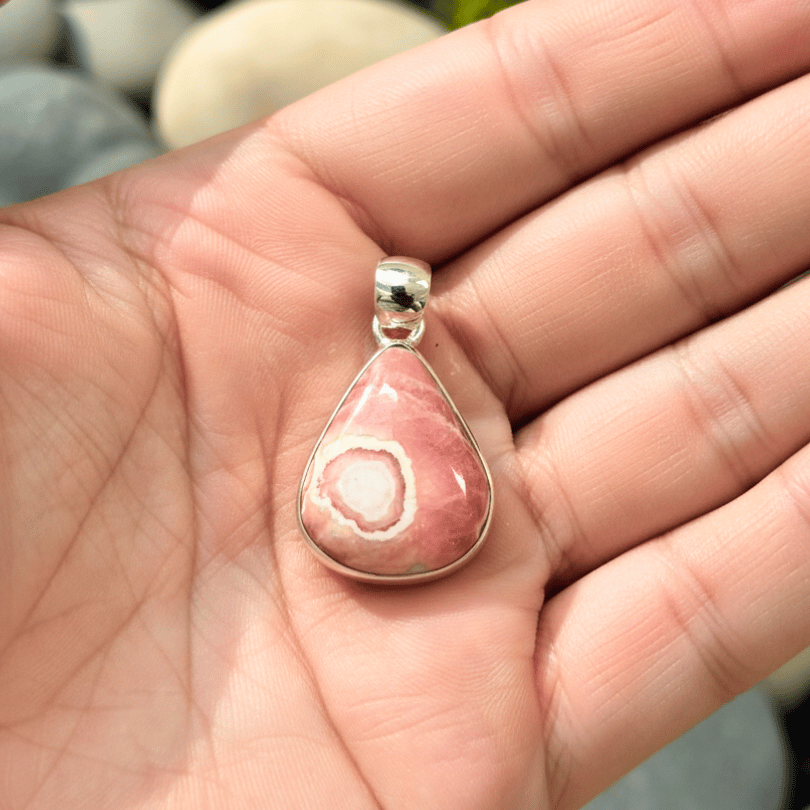 Rhodochrosite 925 Sterling Silver Pendant for Relationship Healing