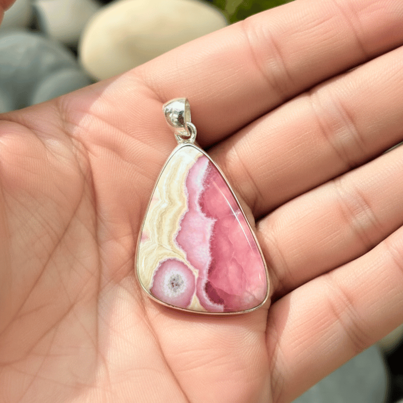Rhodochrosite 925 Sterling Silver Pendant for Relationship Healing