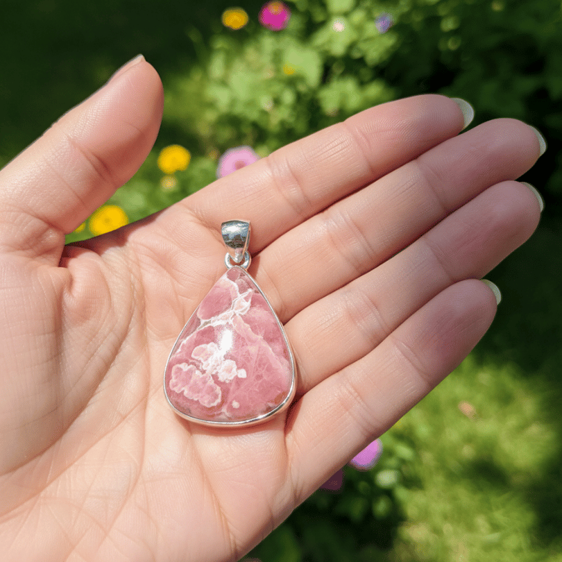 natural rhodochrosite gemstone pendant for heart energy
