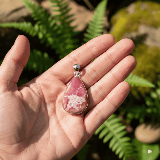 rhodochrosite silver pendant for love and emotional healing