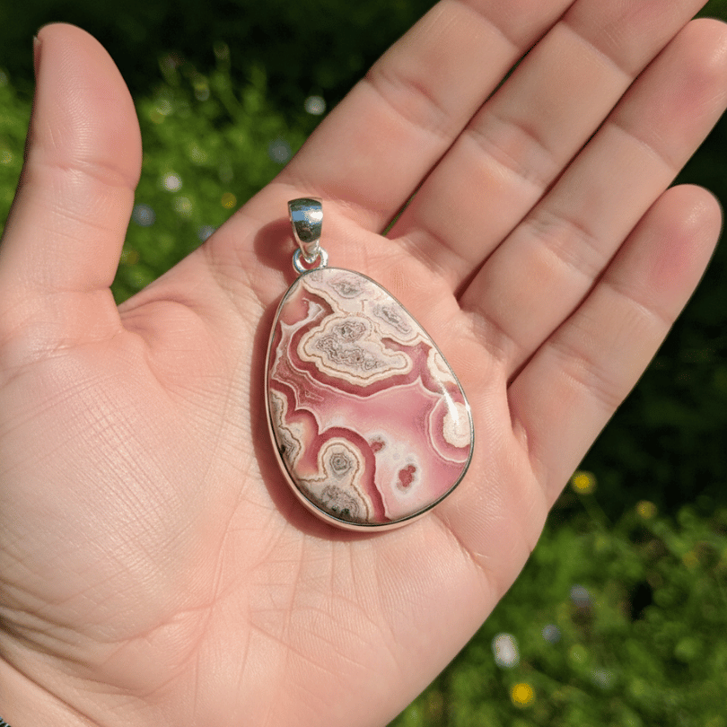 natural rhodochrosite gemstone pendant for heart energy