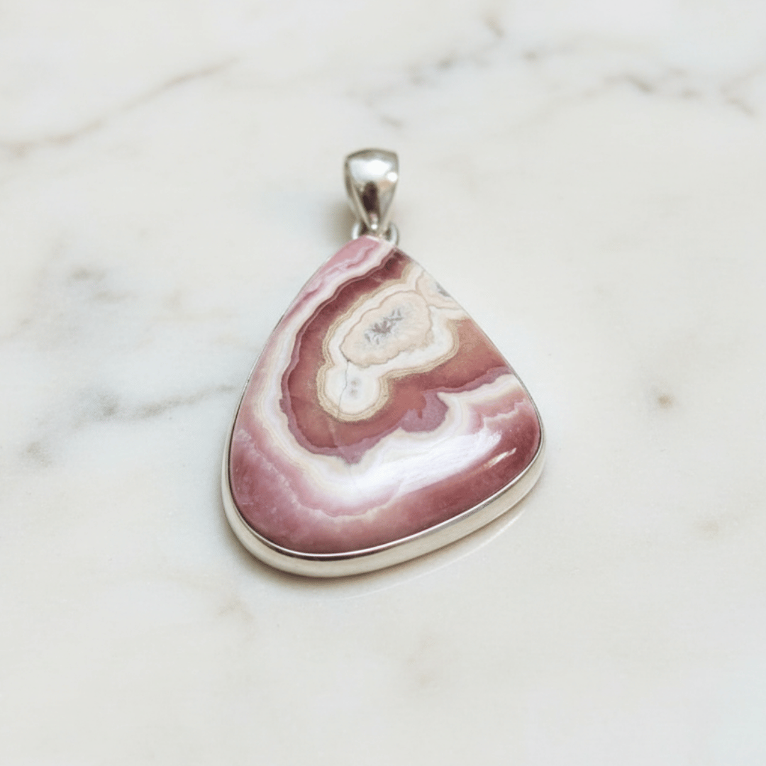 Rhodochrosite 925 Sterling Silver Pendant for Relationship Healing