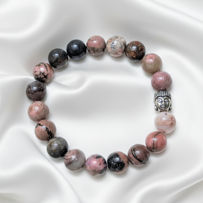 Authentic Rhodonite gemstone bracelet for harmony and confidence