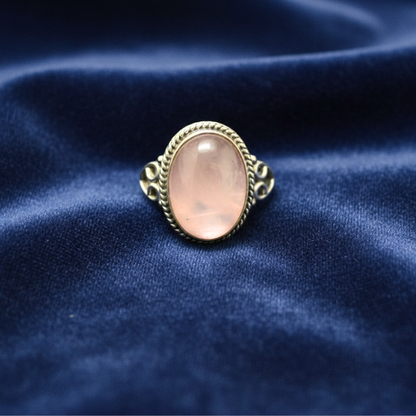 Rose Quartz 925 silver ring for love, harmony, and emotional healing