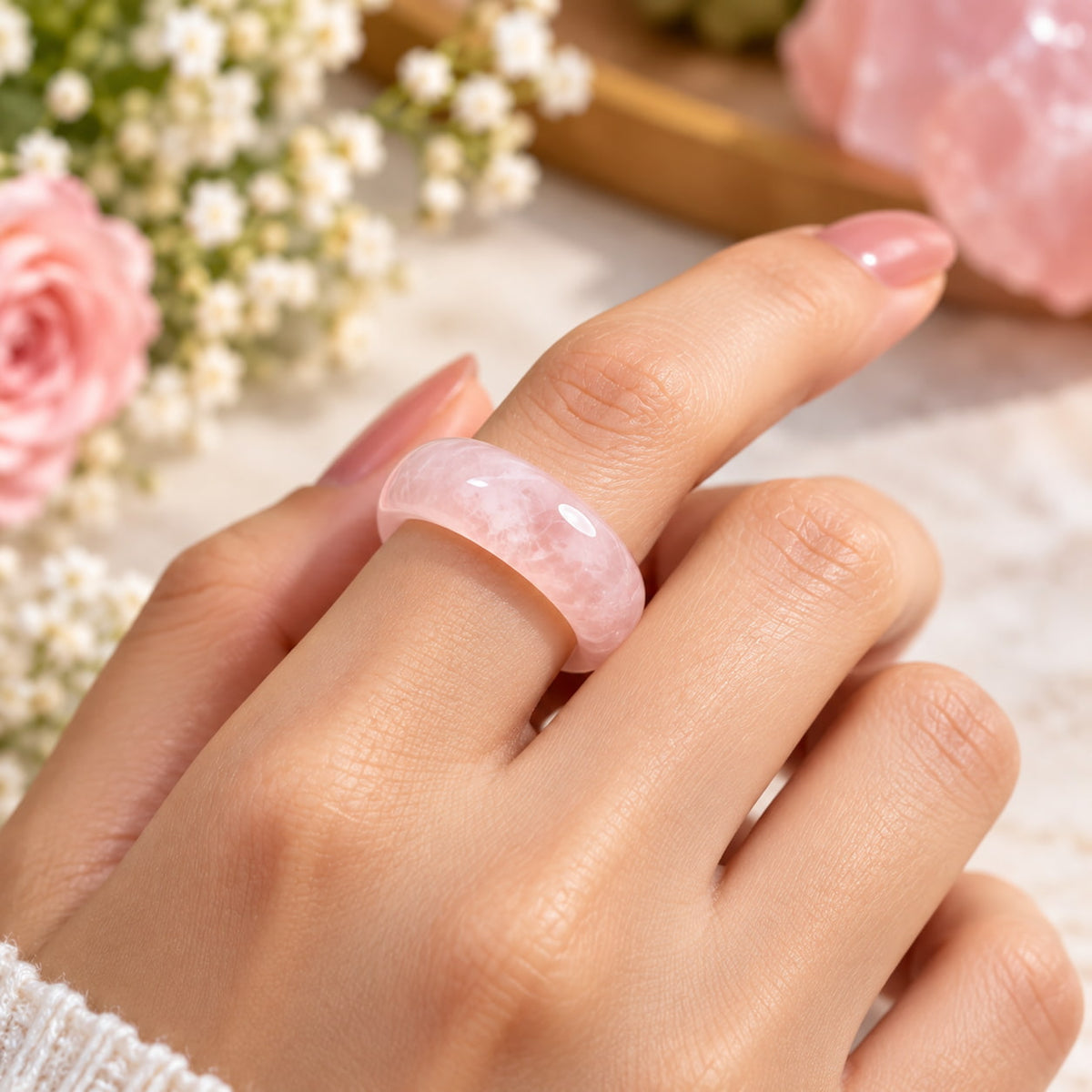 Rose Quartz Crystal Ring For Love, Self-Love & Heart Chakra