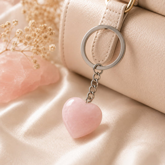 Rose Quartz Heart Keychain – Love, Healing & Emotional Connection