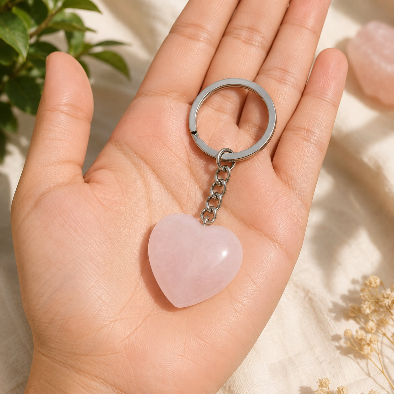 Rose Quartz Heart Keychain – Love, Healing & Emotional Connection